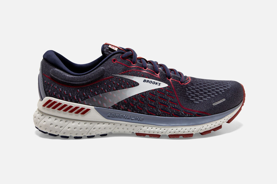 Brooks Adrenaline GTS 21 Mens Australia - Road Running Shoes - Navy/Grey/Red (420-ZVENY)